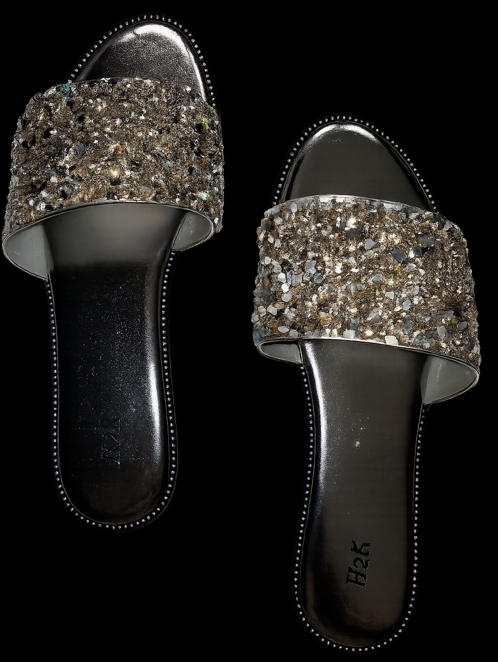 Embellished Silver Slide Sandals - Women's Sparkle Slides